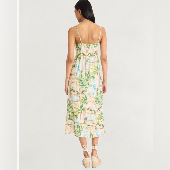 The Good Journey Piping-Trim Postcard Print Midi Dress Size 14 NWT - Picture 2 of 3